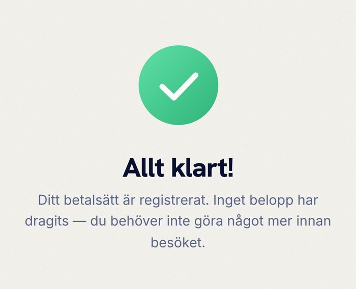 Bekräftelse på att betalsättet är registrerat