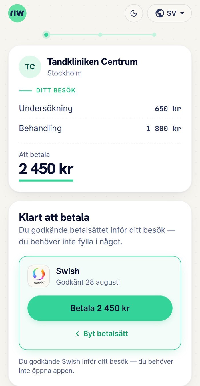 Checkouten efter besöket med betalsättet förifyllt
