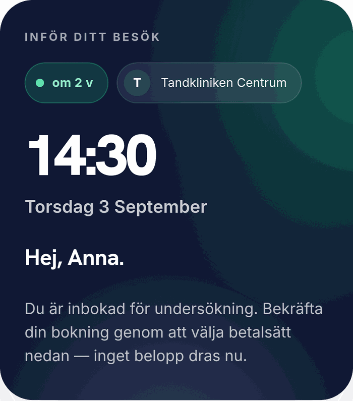 Patientens vy inför besöket – betalsätt valt i förväg